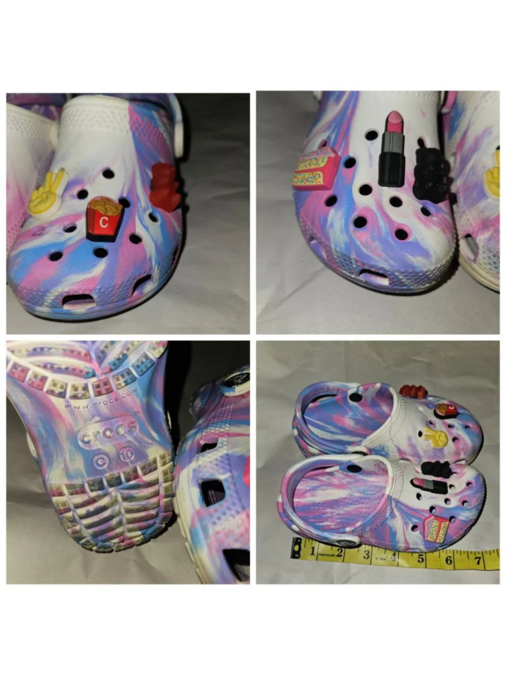 Tie-Dye Marble Crocs Clogs w/shoe charms Girls Size 10 Toddler